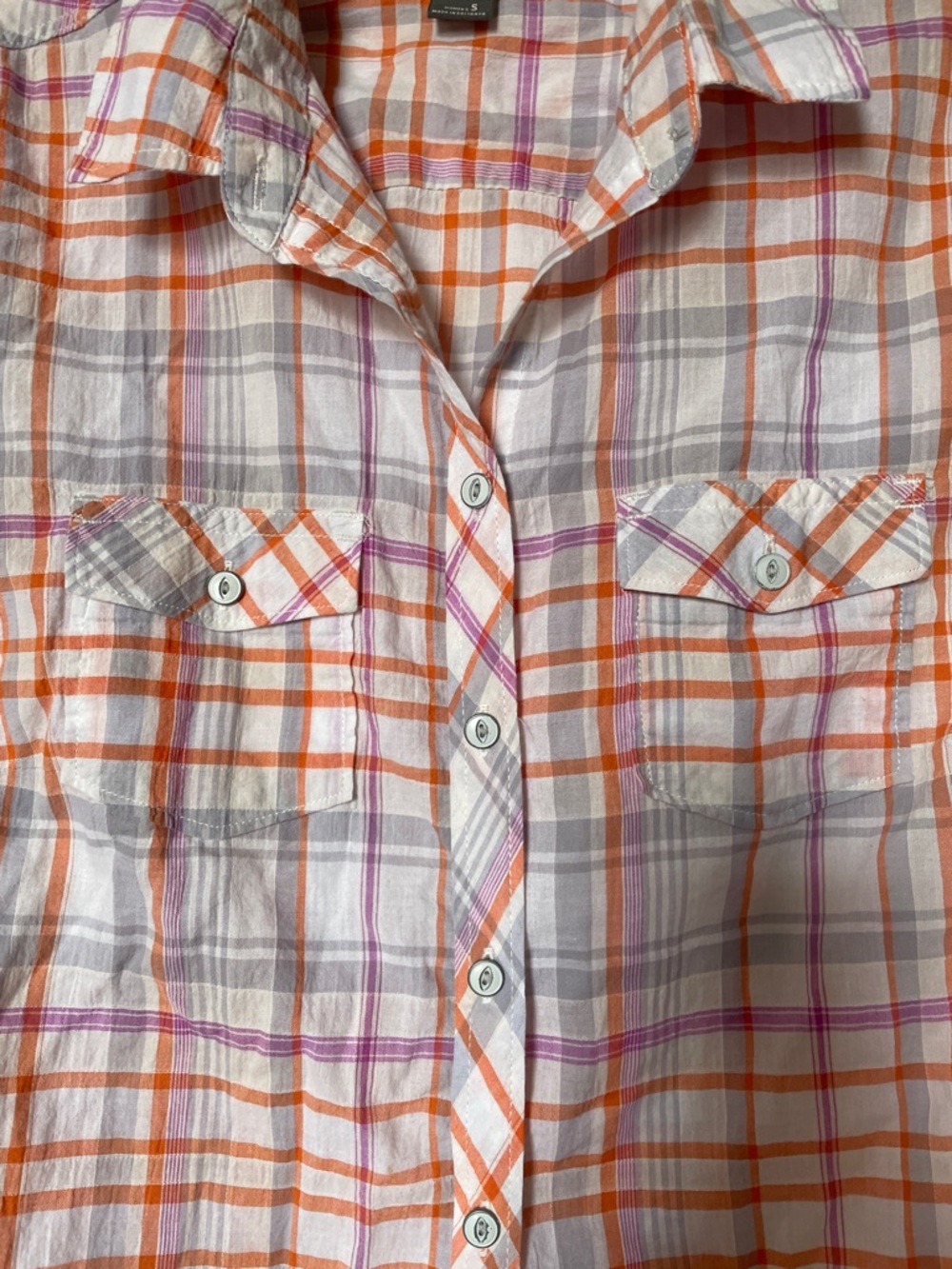 Eddie Bauer Orange Purple Plaid Short-Sleeve Button-Down Shirt